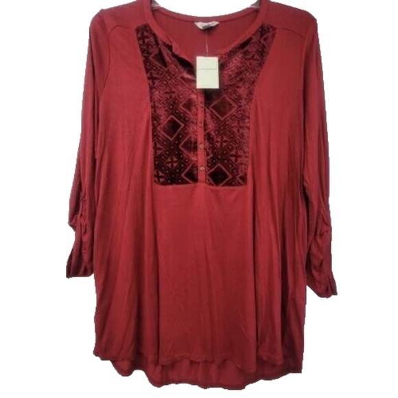 (NWT) Lucky Brand Women's Merlot Burnout Velvet Bib Henley Top Plus Size 1X - Picture 4 of 12